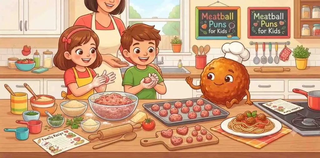 Kids making funny meatballs