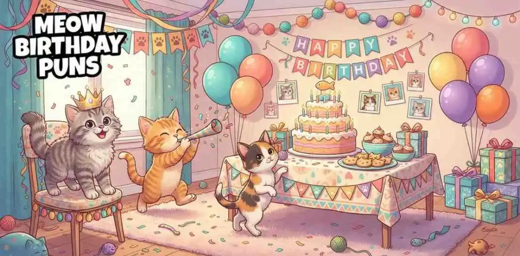 Kitten birthday party scene