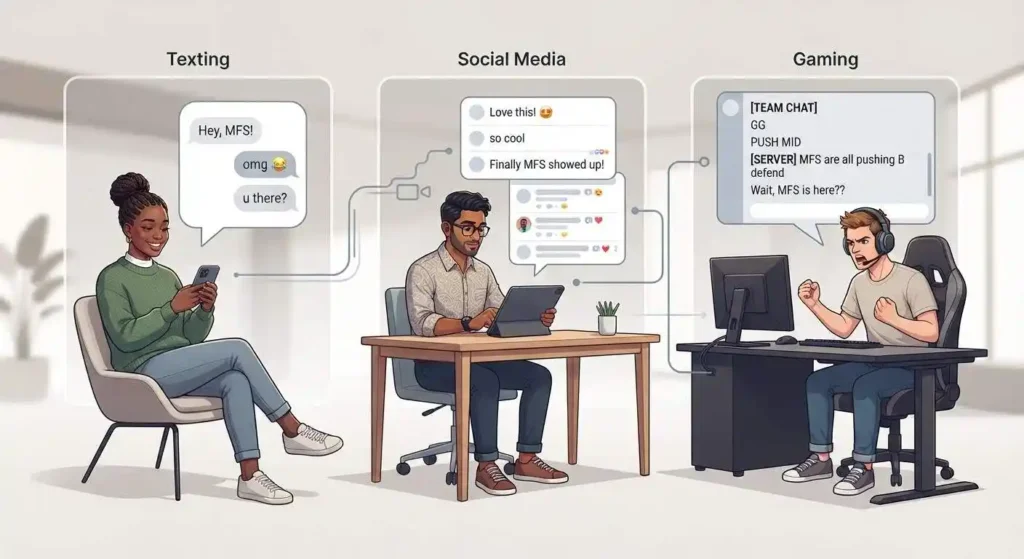 Examples of MFS appearing in texts, social media comments, and online chats