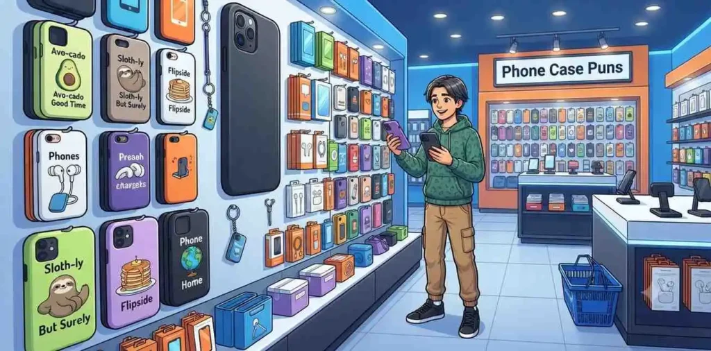 Teen choosing colorful phone case