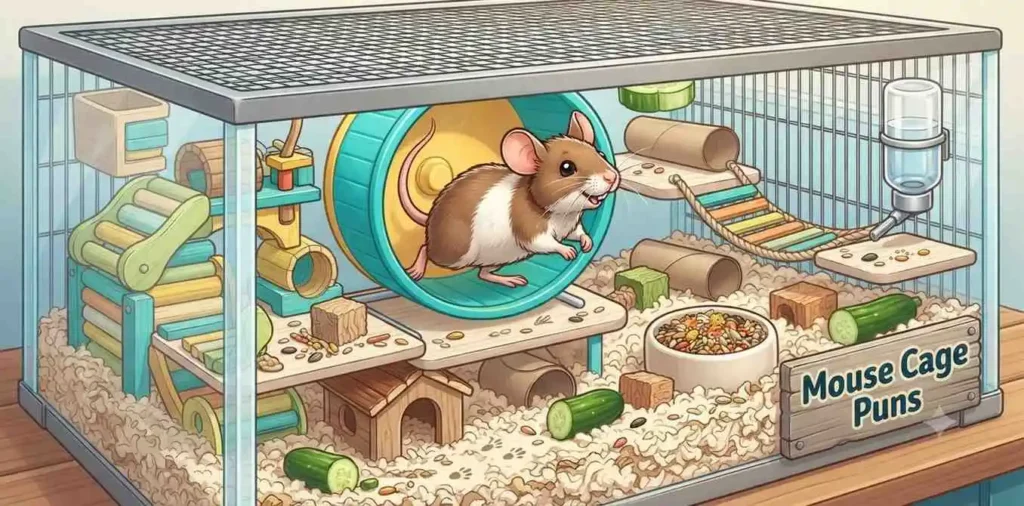 Mouse playing inside cage