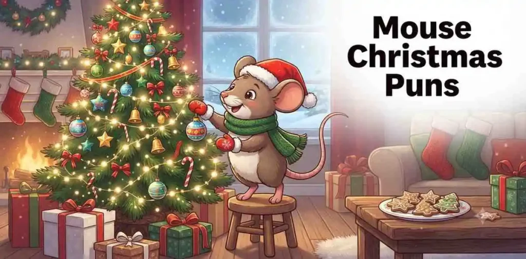 Christmas mouse decorating tree