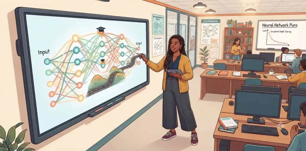 Researcher studying neural network data