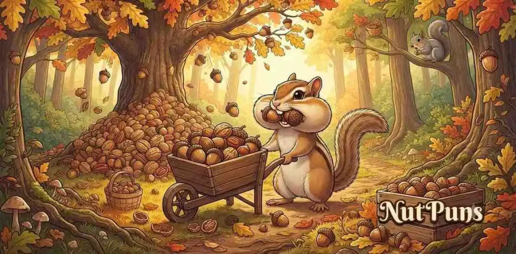 Chipmunk gathering acorns outdoors