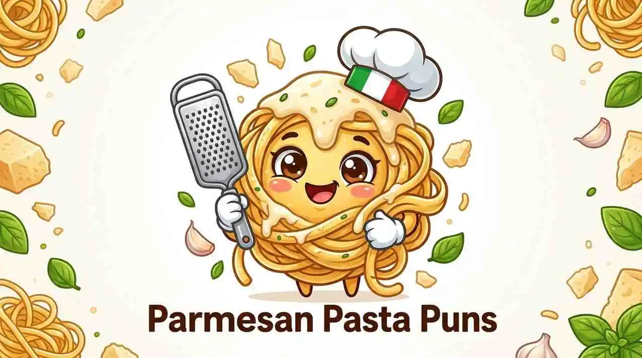 Cute parmesan pasta mascot smiling