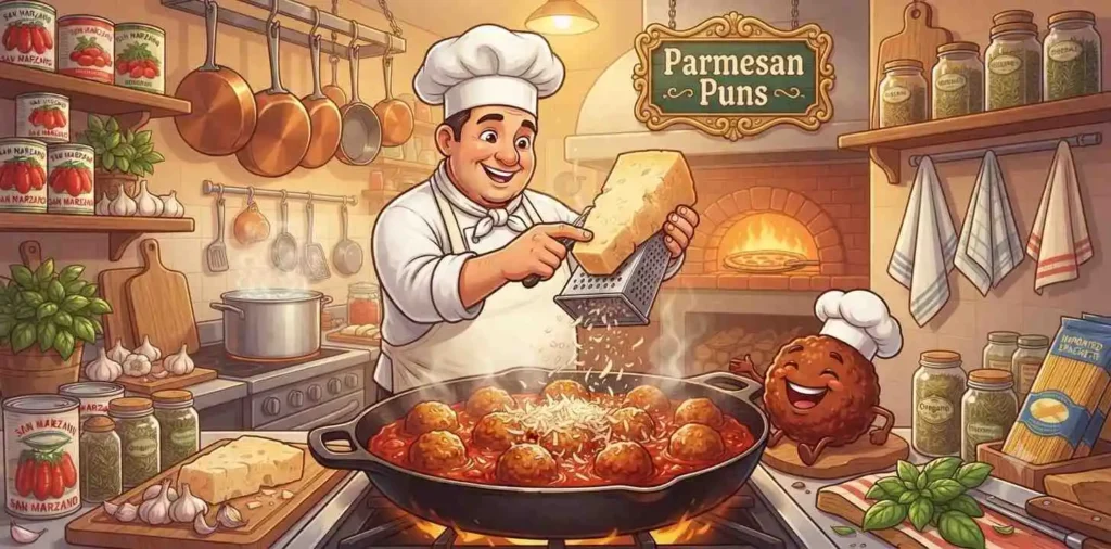 Chef grating parmesan over meatballs