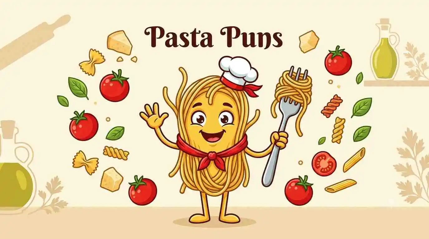 Smiling pasta holding spaghetti