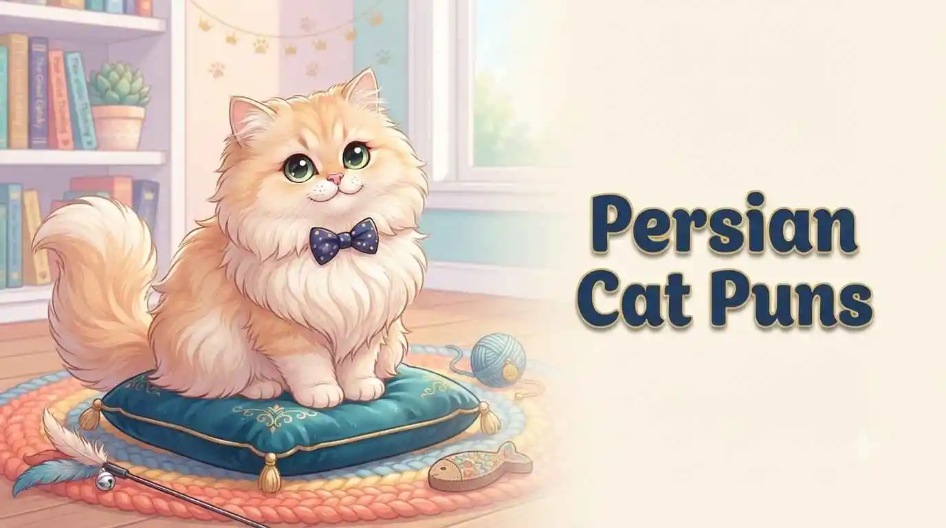 Fluffy Persian cat pun illustration
