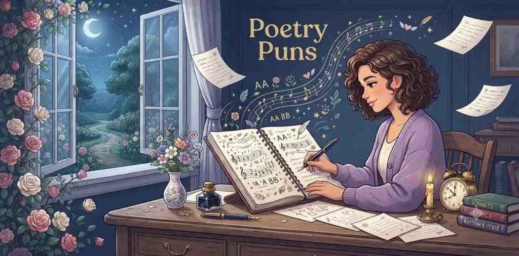 Poet writing beside open book