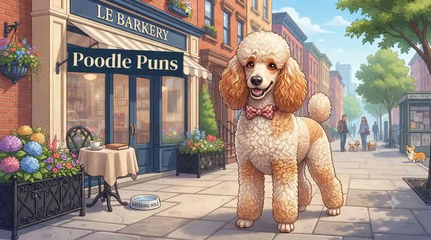 Happy poodle with stylish curls