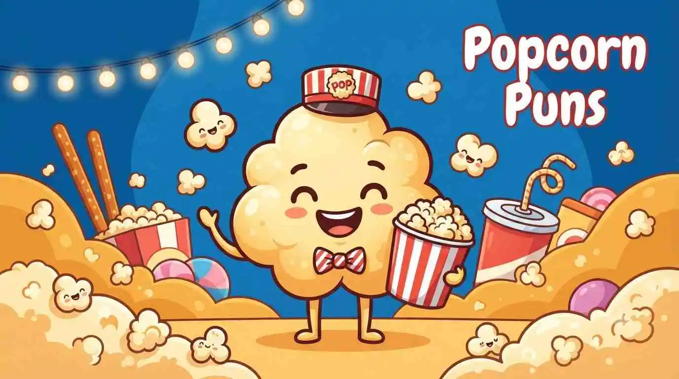 Cute popcorn character with snacks