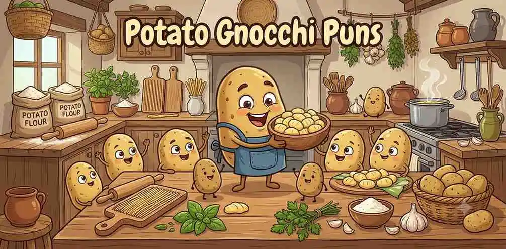 Funny potato gnocchi characters playing