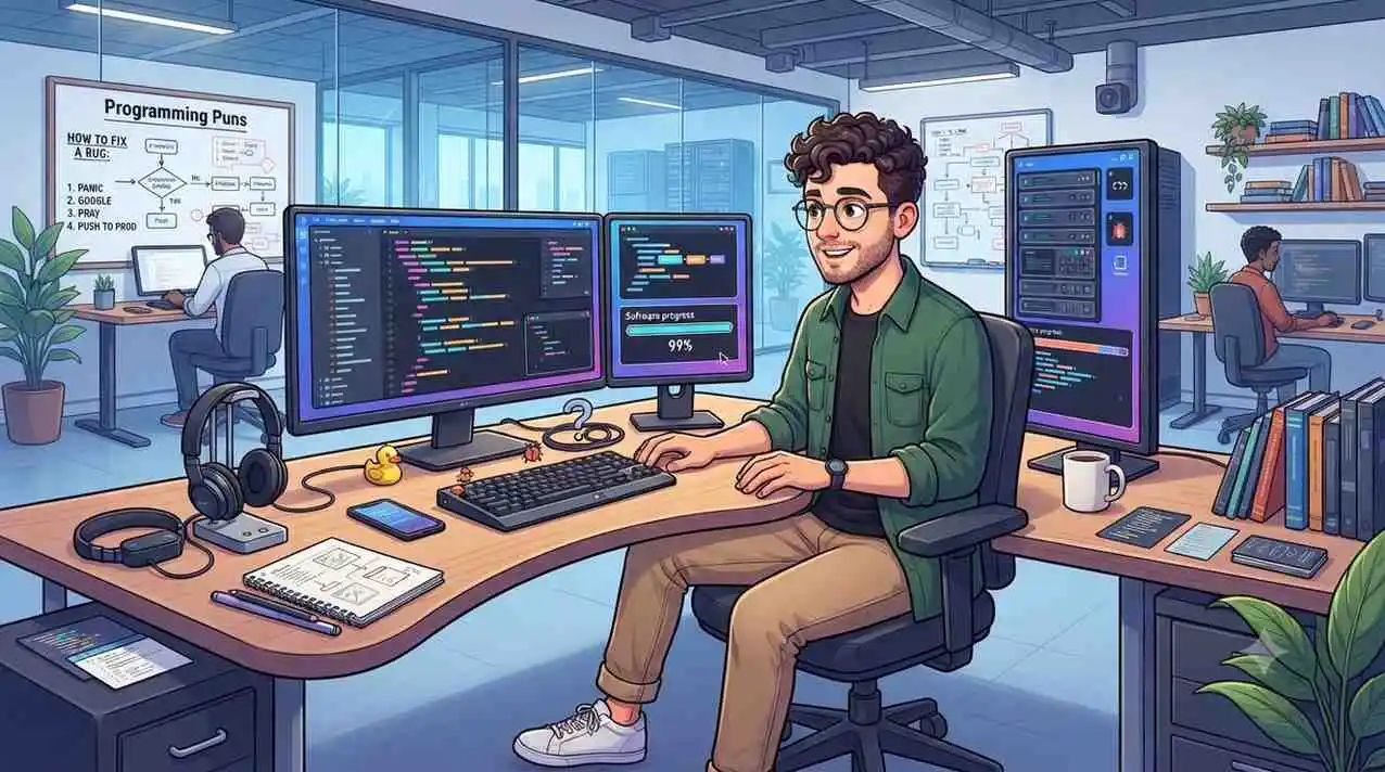 Developer coding at workstation