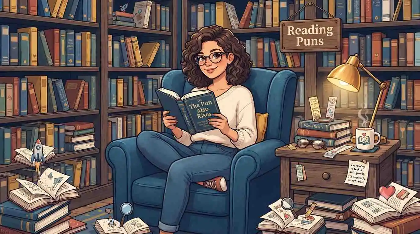 Happy reader surrounded by books