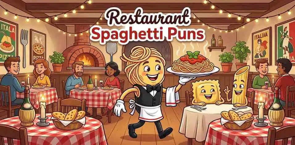 Friendly spaghetti waiter serving dinner
