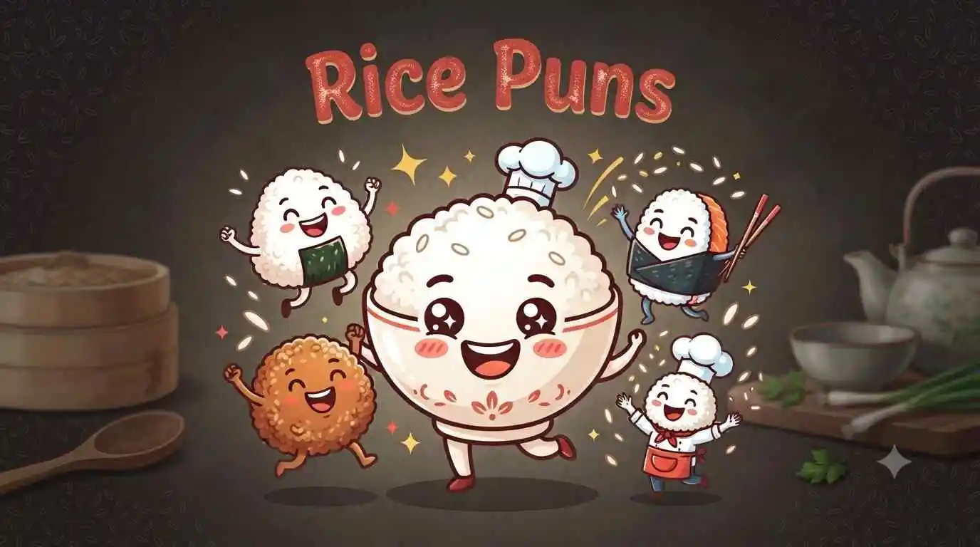 Happy rice characters laughing together