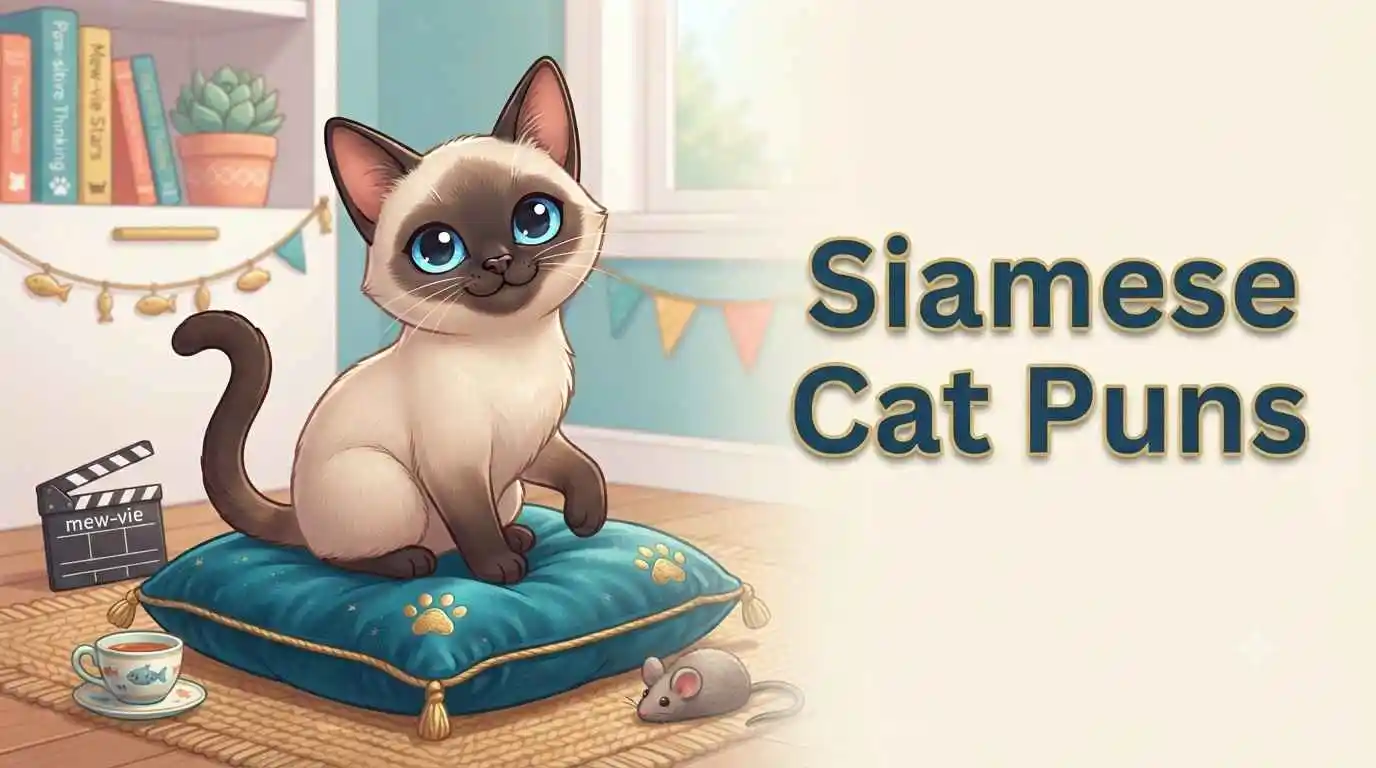 Cute Siamese cat pun illustration