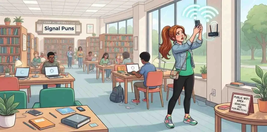 Woman searching for WiFi signal
