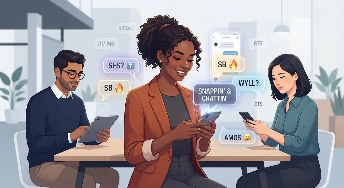 Adult using different slang abbreviations in a Snapchat conversation
