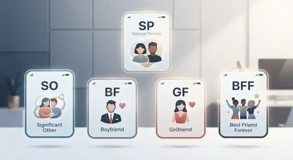 Comparison of SP with SO, BF, GF, and BFF texting abbreviations