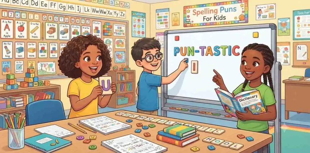 Kids playing spelling game