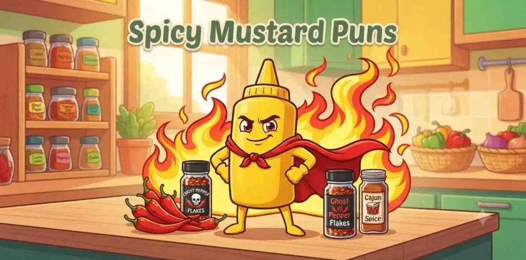 Spicy mustard character smiling