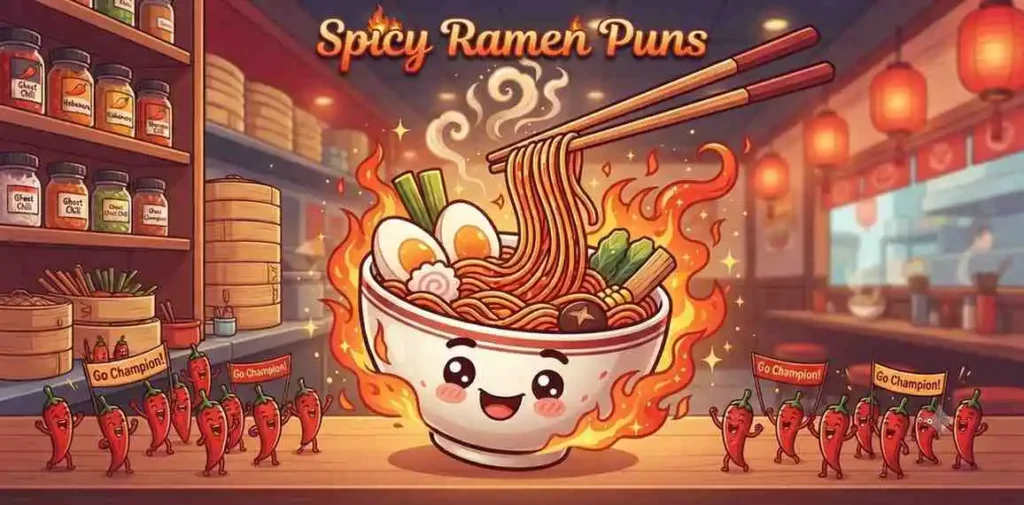 Funny spicy ramen mascot