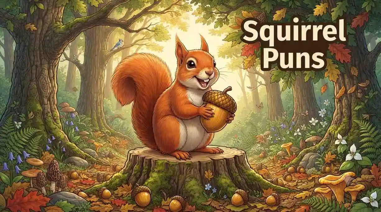 Cute squirrel holding acorn