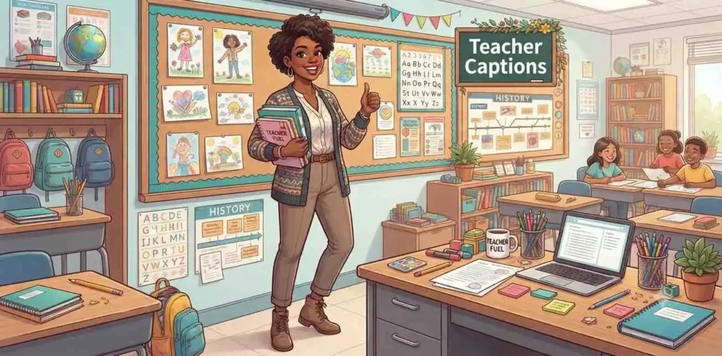 Teacher posing with school books