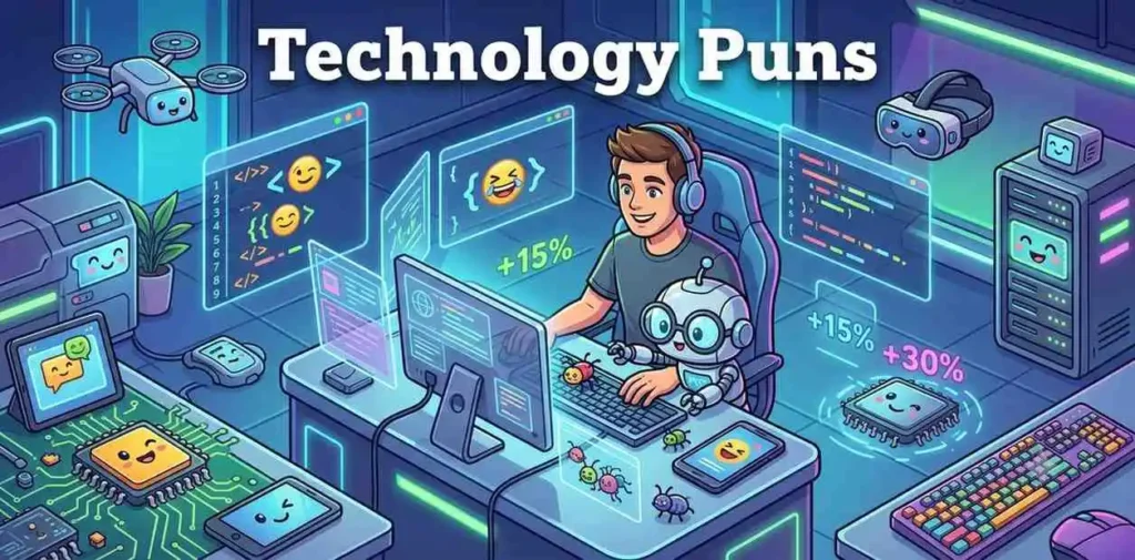 Happy robot using laptop