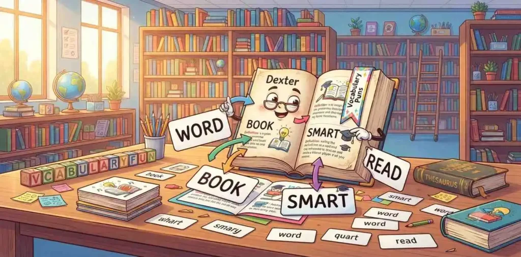 Funny vocabulary words with books