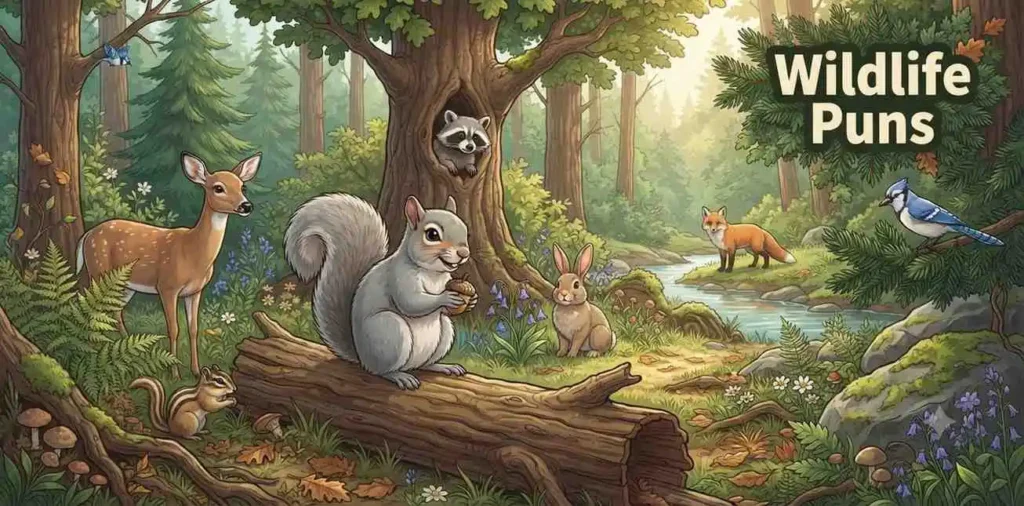 Squirrel with woodland animals