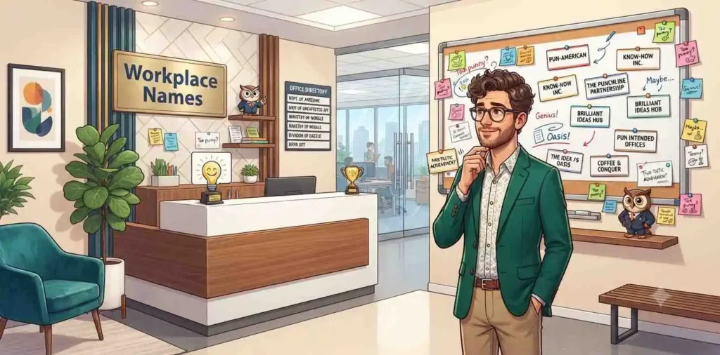 Man choosing workplace name