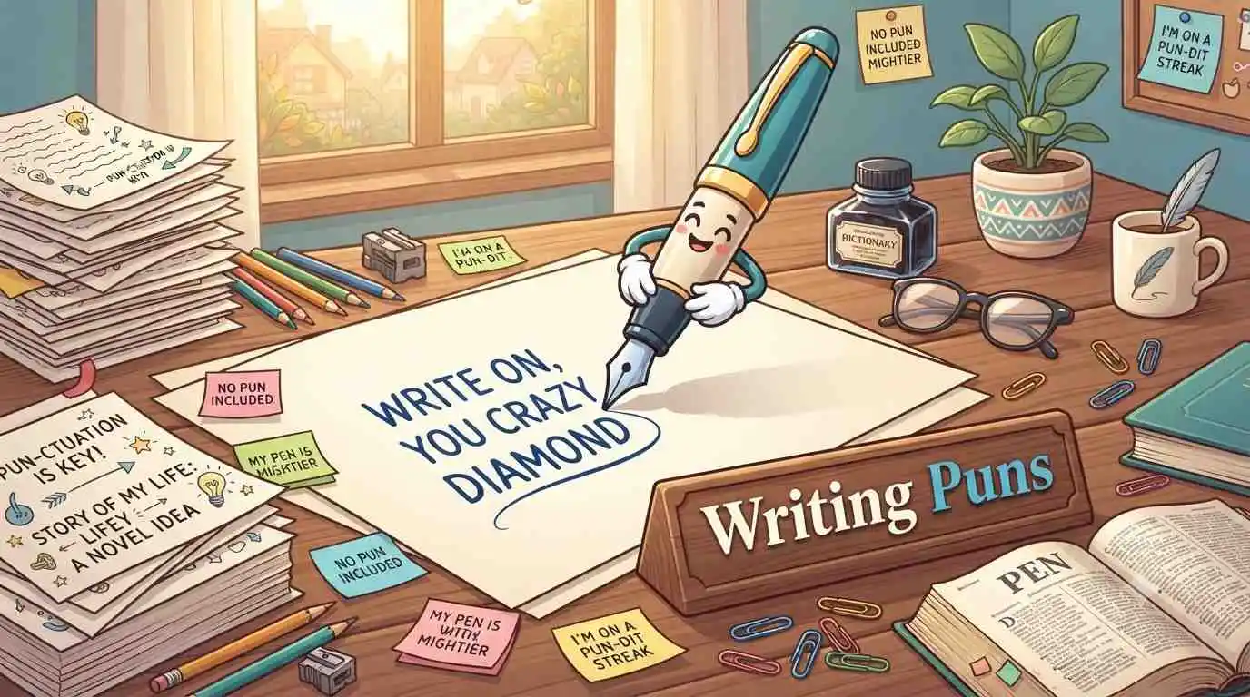 Funny pen writing at desk