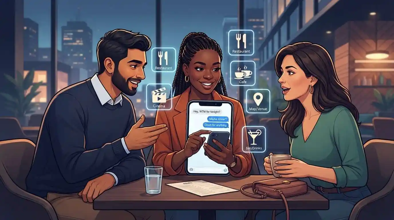 Friends using a phone to discuss plans and decide what to do next