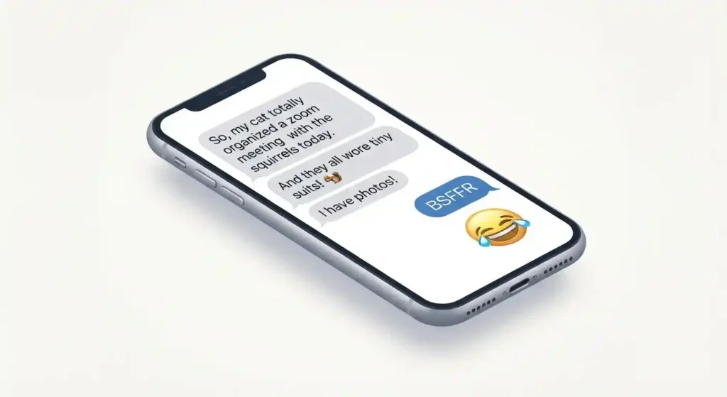 Text message conversation showing BSFFR as a reaction to an unbelievable claim