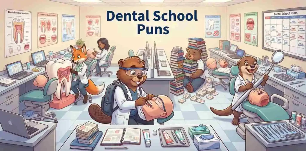 Funny dental students studying