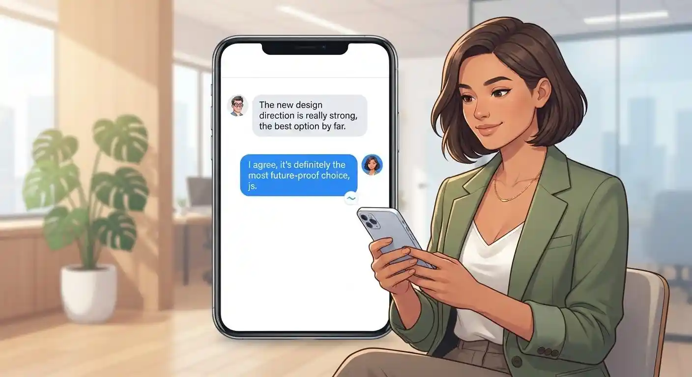 Adult using a smartphone to show JS meaning just saying in a casual text conversation