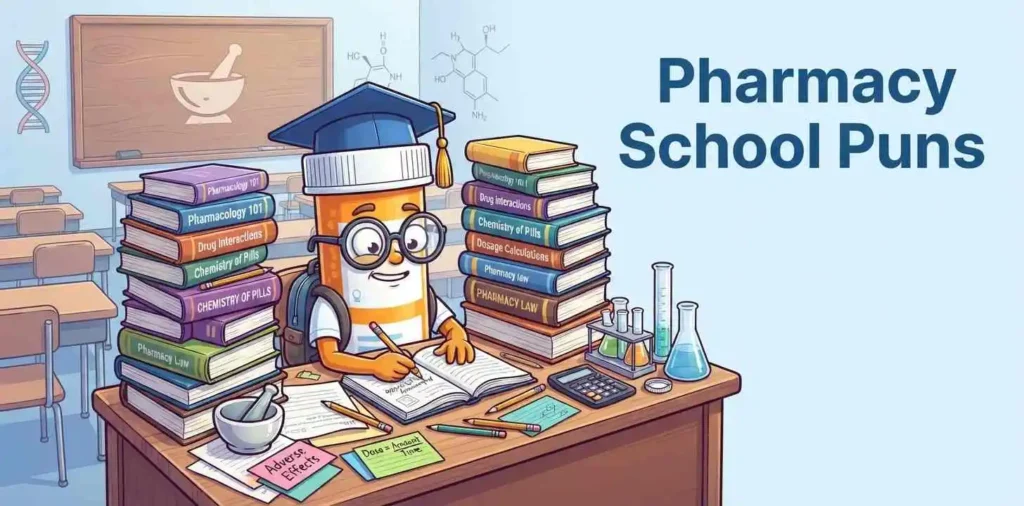 Funny pharmacy student studying