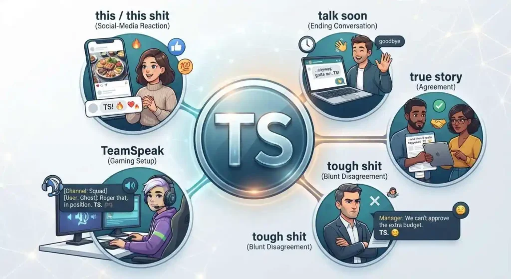 Visual guide showing how different conversation contexts can change the meaning of TS.